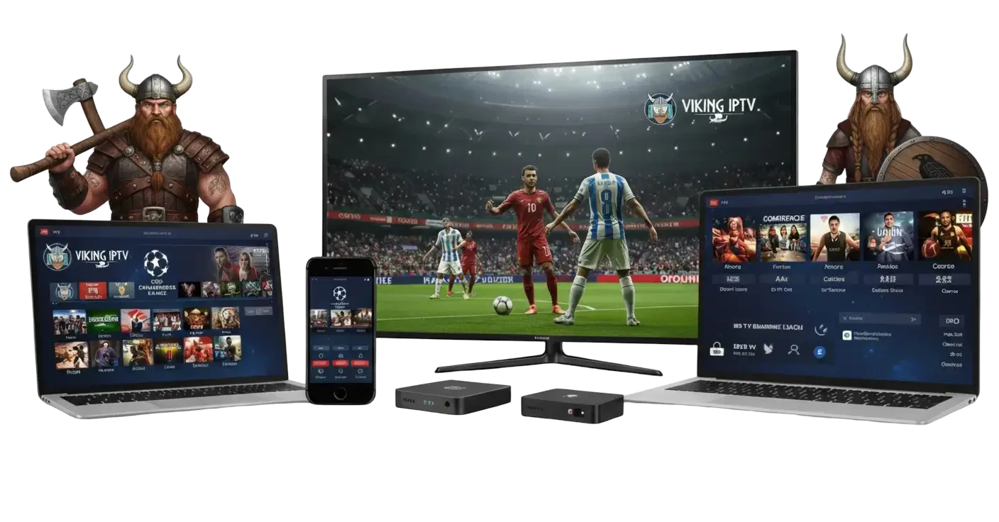 Viking IPTV IPTV displayed across TV, monitor, laptop, phone and tablet